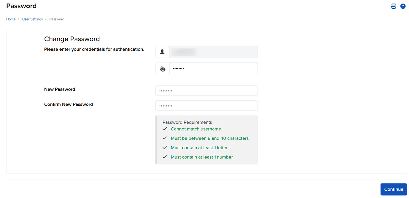 Image of the password change screen in Portal.